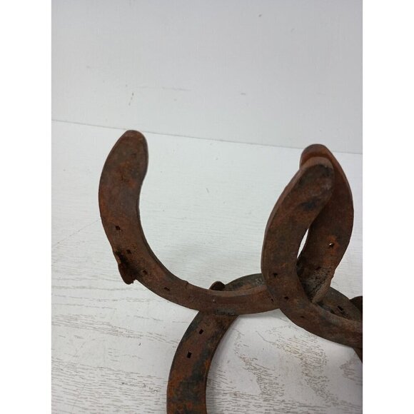 VTG 1970s Cast Iron Horse Shoe Book Holder Display Rustic Industrial Equastrian - Picture 4 of 11